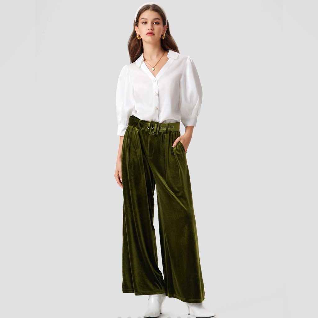 Nwt Cider Wide Leg Velvet Pants With Belt